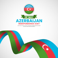 Azerbaijan independence day greeting card, square banner background with realistic 3D National flag