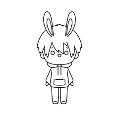 A cartoon rabbit with a hoodie on