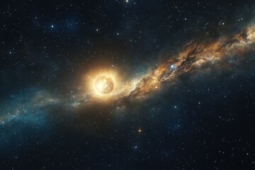Fototapeta premium Stunning view of a galaxy with swirling clouds and a radiant star in the center