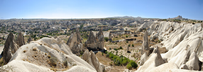 Panoramic view of fairy chimneys in Cappadocia, Turkey