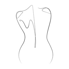 Woman back one line drawing on white isolated background 