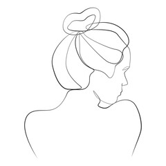 Woman one line drawing on white isolated background 