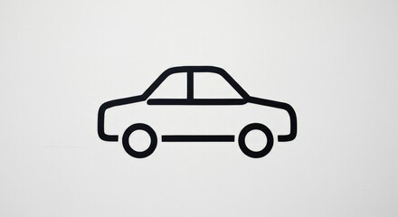 Car Icon on White Wall - Simple car icon, minimalist design, transportation symbol, vehicle graphic, white background. Represents mobility, travel, and automotive industry