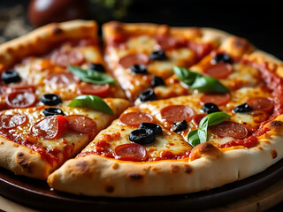 Gourmet Pepperoni and Olive Pizza: Freshly Baked and Ready to Share