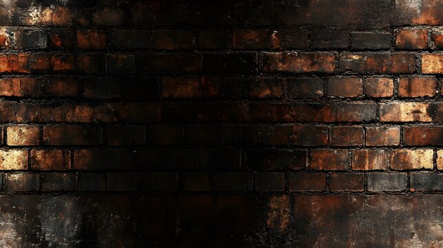 A dark, charred brick wall texture with varying shades of brown.