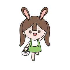 A cartoon girl is holding a basket and smiling