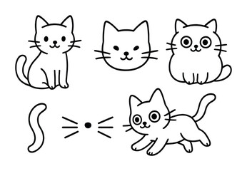 Obraz premium Cute cat icons set: playful and whimsical linear designs for feline lovers
