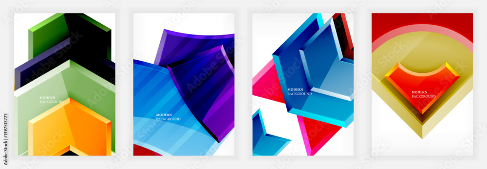 Poster abstract geometric designs dominate these vibrant backgrounds. overlapping shapes create depth, util