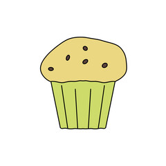 A cartoon cupcake with chocolate chips on top