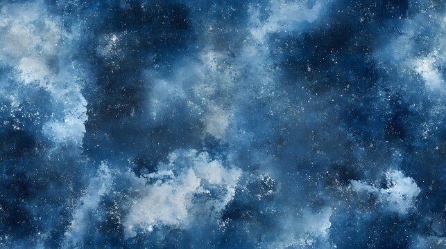 A celestial, textured abstract of deep blue and frosty white hues.