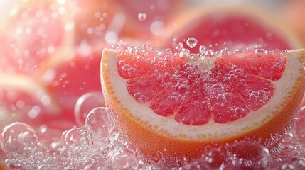 Refreshing Grapefruit in Sparkling Water: A Close-Up Photography of Juicy Citrus