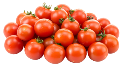 Pile of vibrant red cherry tomatoes against a stark black backdrop display