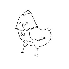 A chicken is standing on its two legs