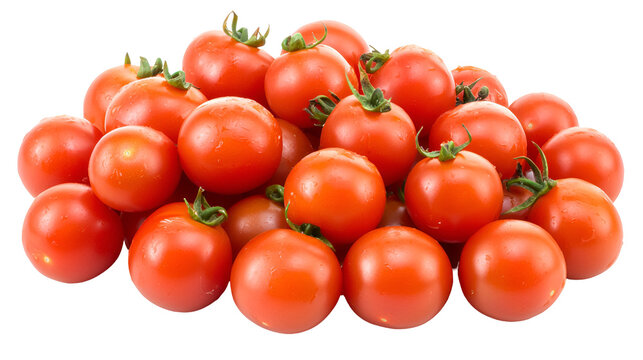 Pile of vibrant red cherry tomatoes against a stark black backdrop display