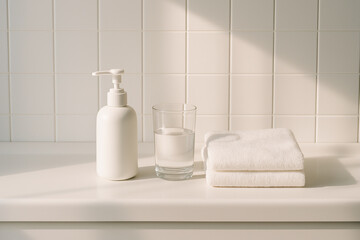 Hotel-Like Morning Scene with Dispenser and Towel