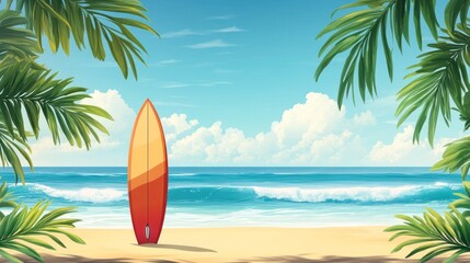 Tropical Beach Surf Scene: Idyllic Summer Day at the Ocean