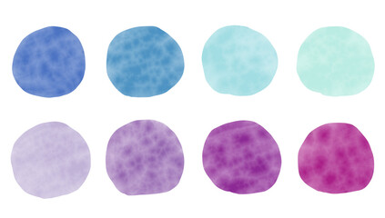 青系と紫系の歪んだ円形の水彩フレーム　グラフィック素材　セット素材　png