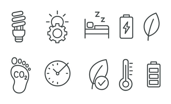 Eco-friendly energy and sustainability icon set: linear style for green solutions