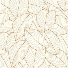Botanical leaf wallpaper vector. Natural hand drawn foliage pattern in minimalist linear outline style. Design for fabric, print, cover, banner, invitation. 