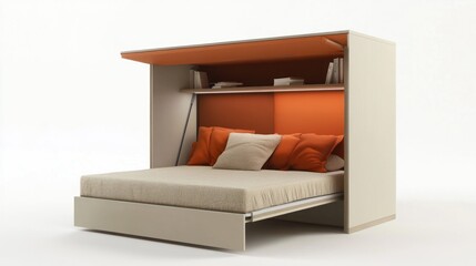 Modern Wall Bed with Built-in Shelving: Space-Saving and Stylish Furniture Design