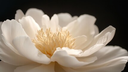 Serene White Peony Bloom: A Close-Up Macro Photography