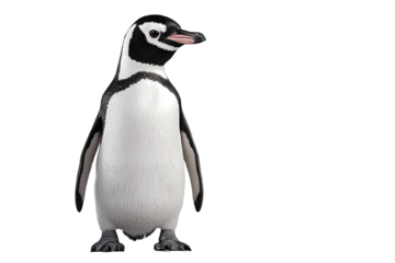 Striking portrait of a magellanic penguin against stark black background