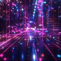 Fototapeta premium Futuristic neon grid with glowing lines and digital pathways high resolution picture