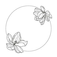 Floral oval frame. Decorative elements and design. Decorative frame with magnolias. Floral decor. Vector illustration of an oval frame