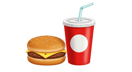 Isolated cartoon burger and drink