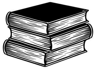 Black and white illustration of a stack of books with simple outlines and minimalistic style, suitable for educational, academic, or library-related design concepts