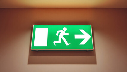 Emergency Exit Sign Illuminated Green Rectangular Safety Signal