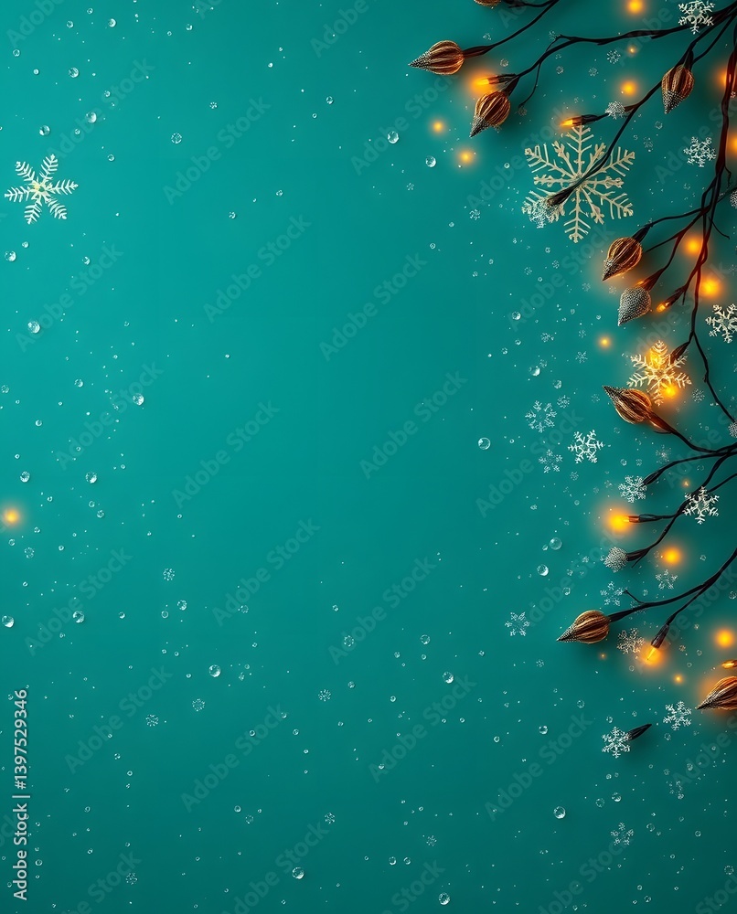 Poster an enchanting winter scene with snowflakes and glowing lights. the image evokes a sense of wonder an