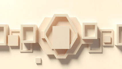 Abstract Geometric Shapes Cream Beige 3D Render