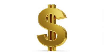 Fototapeta premium Golden Dollar Sign Symbol - A 3D of a shiny gold dollar sign on a white background. Perfect for finance, business, and wealth concepts