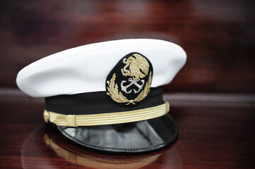 Mexican Navy officer's cap on a wooden surface