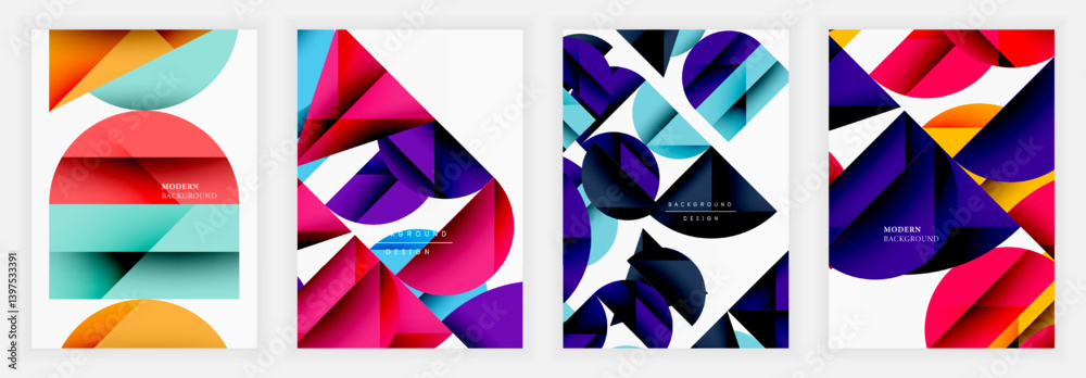 Fototapete Abstract geometric designs. Vibrant color palettes, overlapping shapes create dynamic compositions. Modern backgrounds suitable for various digital projects.