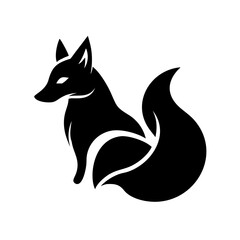 Obraz premium Powerful black silhouette of a stylized fox head logo. A bold, stylized graphic of a fox head, in solid black silhouette against a white background.