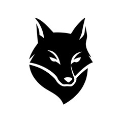 Fototapeta premium Powerful black silhouette of a stylized fox head logo. A bold, stylized graphic of a fox head, in solid black silhouette against a white background.