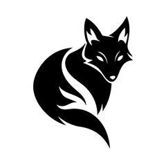Obraz premium Powerful black silhouette of a stylized fox head logo. A bold, stylized graphic of a fox head, in solid black silhouette against a white background.