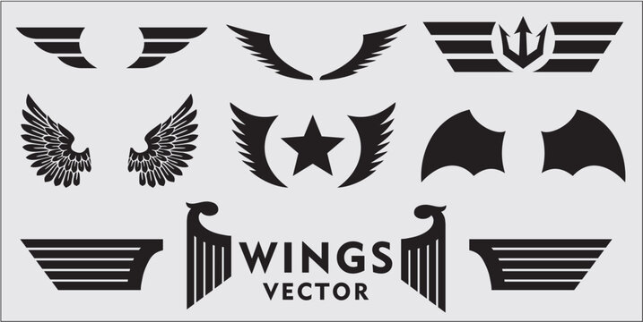 A set of vector images of wings for various purposes