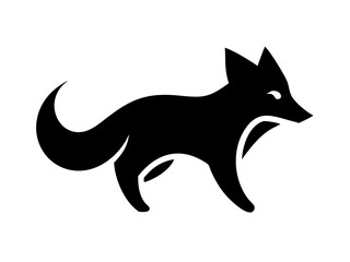 Fototapeta premium Powerful black silhouette of a stylized fox head logo. A bold, stylized graphic of a fox head, in solid black silhouette against a white background.