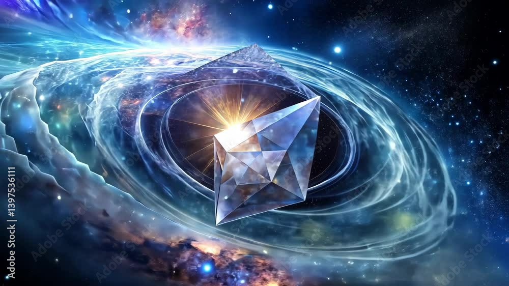 Wall mural crystalline formation emerging from cosmic vortex in the vast expanse of space