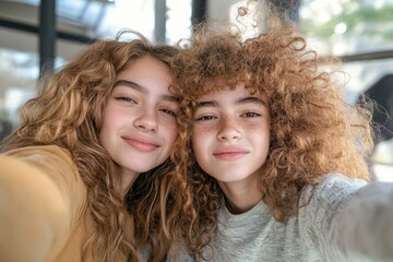 Friends enjoying a sunny day together while taking a selfie in a cozy cafe