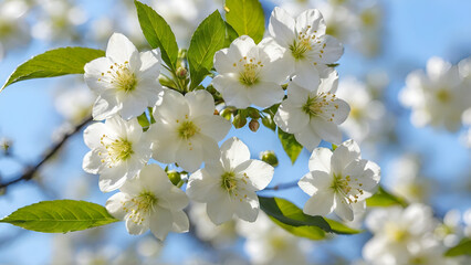White flower blooms on a spring branch, a close-up of nature's floral beauty, Generative AI