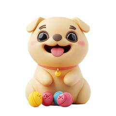Naklejka premium Cute cartoon puppy playful pup with colorful balls adorable pet happy dog