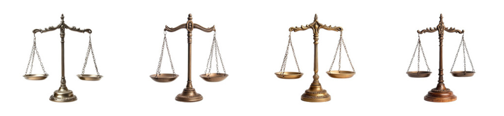 Legal balance concept courtroom series neutral background. Cut out png set