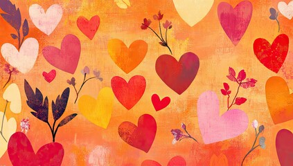 A vibrant design of hearts and floral elements in warm autumnal hues.