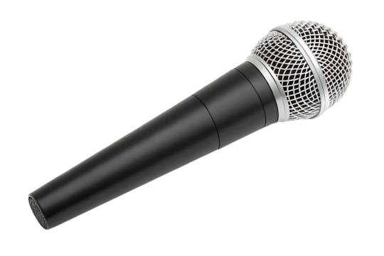 Studio microphone for vocal recording and performance on transparent background