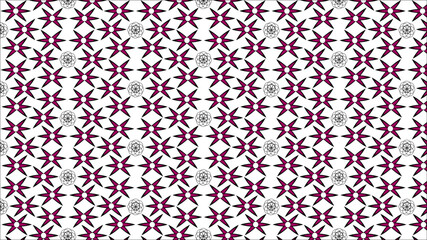 Star Pattern - Red-Purple & Black Outlined Motifs with Textured Dots on White