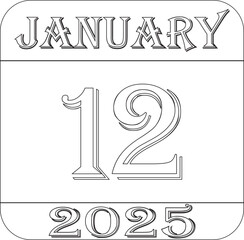 1 January 2025 line art calendar icon.Agenda plan, jan month schedule calendar and Time planner.Meeting appointment time.Calendar Event schedule date.calendar date icon on white background.